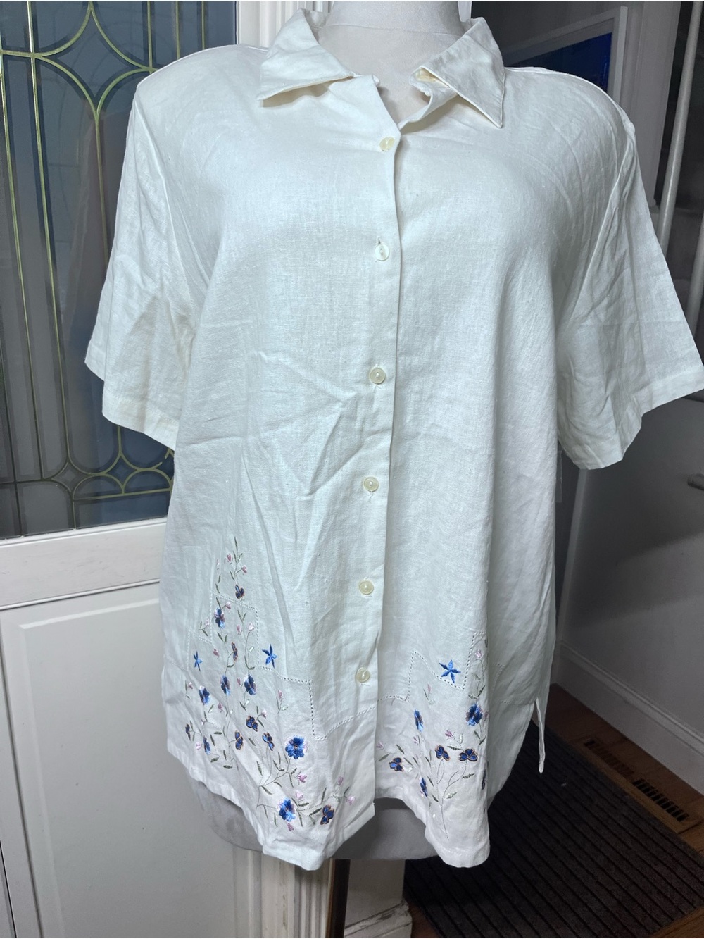 NWT Club Z Collection 2X Linen Blend Embroidered Button-Up Blouse Boho
